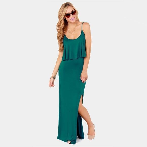 Lulus Flounce Green Knit Slit Maxi Dress NWOT - Picture 1 of 13